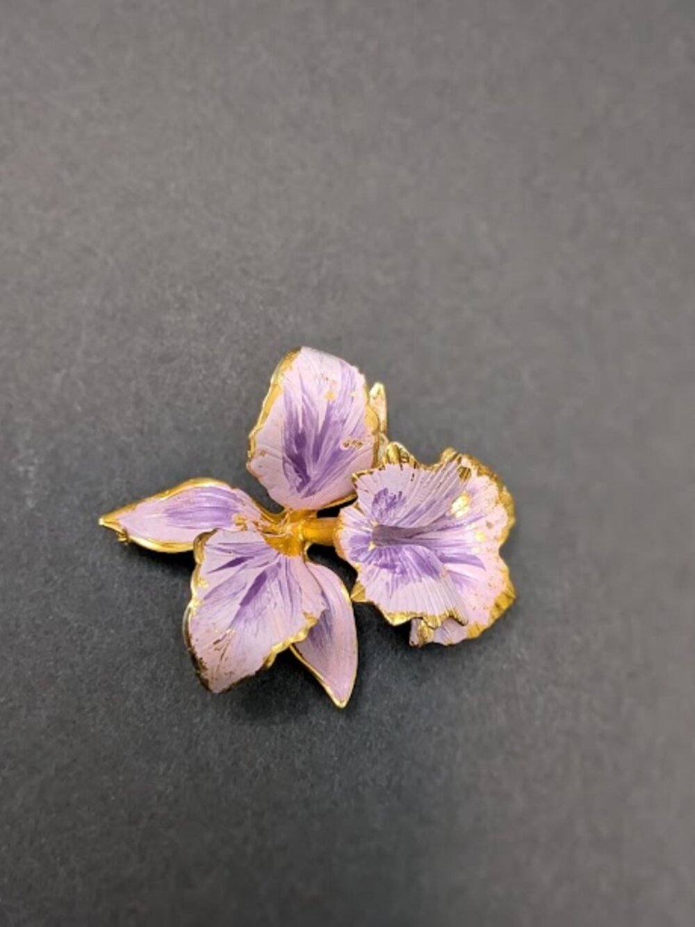 Vintage 1982 Cerrito Original Purple Flower Brooch Hand Painted